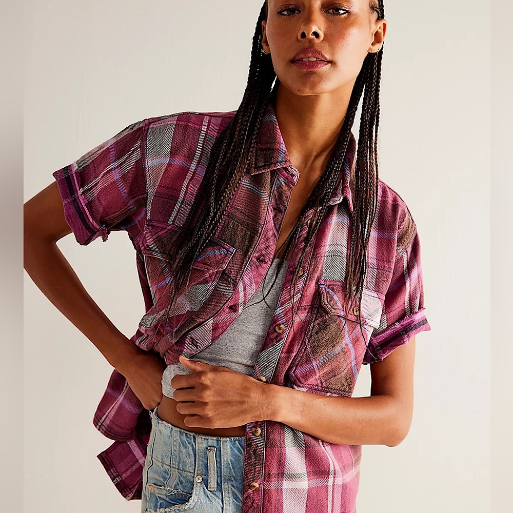 NEW Free People We The Free Vintage Crush Plaid Shirt Brand New
